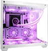 A white computer case with purple LED lighting, showcasing internal components. Náhled obrázku produktu