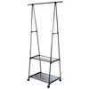 A black metal garment rack with two shelves and wheels, shown against a white background. Anteprima dell’immagine prodotto