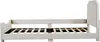 A side view of a beige upholstered bed frame with a slatted mattress support. Náhled obrázku produktu