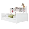A white daybed with a headboard shelf unit, against a white background. Náhľad obrázku produktu