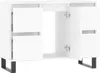 A white cabinet with black legs, shown from a slightly elevated side angle. The cabinet has two doors on the right side that are open, revealing hinges. On the left side, there are two drawers. The background is plain white. Náhľad obrázku produktu