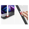 A split image showing a close-up of an iPad case with an Apple Pencil attached, and a hand interacting with the case. Produktbild-Vorschau