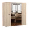 A bedroom wardrobe with mirrored doors reflecting a bedroom scene. Produktbild-Vorschau