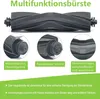 A close-up image of a vacuum cleaner brush roll with three inset images highlighting specific features and German text describing them. Produktbild-Vorschau