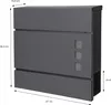 A dark gray mailbox with dimensions indicated by measurement lines and text. Produktbild-Vorschau