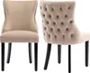 Two beige upholstered dining chairs are shown against a white background. One chair is shown from the front, and the other from the back. Produktbild-Vorschau