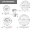 A collage of different pieces of dinnerware from the Venedig Kombiservice set, with dimensions and capacities indicated. Produktbild-Vorschau