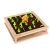 A toy garden bed with a farmer figure and green sprouts. Voir les images du produit
