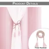 A close-up of a pink curtain with a white sheer overlay, held back by a decorative rope tie with tassels. A smaller inset image shows the rope tie separately. Náhľad obrázku produktu