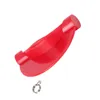 A red plastic replacement handle for a vacuum cleaner bin release mechanism, shown with a small metal spring clip. Voir les images du produit