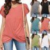 ASKSA Damen T-Shirt Rundhals Kurzarm Blütenblatt Ärmel Produktbild-Vorschau 5