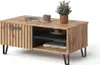 A coffee table with a modern design, featuring a wood-grain finish and black metal legs. Anteprima dell’immagine prodotto