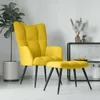 A yellow velvet armchair and ottoman are displayed in a room with a plant and a shelf with decorative items. Podgląd zdjęcia produktu