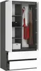 An open wardrobe with clothes hanging inside and drawers at the bottom. Anteprima dell’immagine prodotto