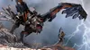 A robotic creature with wings and glowing red eyes is attacking a woman with a bow and arrow. Lightning strikes in the background. Produktbild-Vorschau