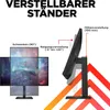Diagram illustrating the adjustable features of a monitor stand, including swivel, tilt, and height adjustment. Produktbild-Vorschau