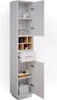 A tall, narrow white cabinet with its doors open, displaying shelves with various bathroom items. Anteprima dell’immagine prodotto