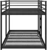A black metal bunk bed frame shown from the front. Náhled obrázku produktu