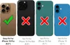 Four phone cases are displayed side-by-side, each with a checkmark or an 'X' indicating compatibility with different iPhone models. Produktbild-Vorschau