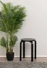 A black stool is placed next to a potted plant in front of a light gray wall. Náhled obrázku produktu
