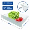 A clear plastic drawer with lettuce and tomatoes, featuring text labels indicating color, material, and dimensions. Náhľad obrázku produktu