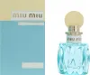 A product shot of Miu Miu L'Eau Bleue Eau de Parfum and its packaging. Voir les images du produit