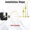 An illustration showing the installation steps for a quartz clock movement and hands. Produktbild-Vorschau