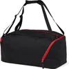 A black duffel bag with red accents and straps, shown from a side-diagonal angle against a white background. Produktbild-Vorschau