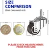 A size comparison chart showing coins and a castor wheel with measurements. Náhled obrázku produktu