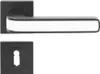 A black and white door handle set with a square rosette and a keyhole escutcheon. Produktbild-Vorschau