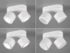 A collage of four images showing a white ceiling light fixture with two adjustable spotlights. Anteprima dell’immagine prodotto