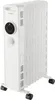 A white oil-filled radiator with wheels. Produktbild-Vorschau