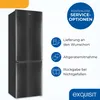 A black refrigerator is shown next to marketing icons and text. Produktbild-Vorschau
