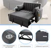 A dark gray sofa bed is shown in various configurations and close-ups, highlighting its features. Podgląd zdjęcia produktu