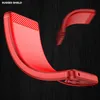 A red phone case is shown in a dynamic pose against a dark, textured background. Produktbild-Vorschau