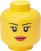 A yellow LEGO storage head with a female face printed on it. Produktbild-Vorschau