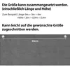 A close-up of a grey fabric material with text overlays and a measurement indicator. Produktbild-Vorschau