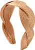 Breites Boho Stirnband Stroh Flechtmuster Beige Haarband Produktbild-Vorschau 1