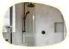 A modern bathroom shower with a black shower fixture and marble-like tiles. Produktbild-Vorschau
