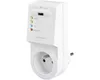 A white smart plug with indicator lights and a power switch. Produktbild-Vorschau