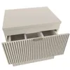 A light beige cabinet with a fluted front and an open drawer, showing its internal compartments and a gold handle. Náhľad obrázku produktu