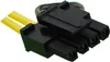 A black electrical connector with two yellow wires attached. Náhled obrázku produktu