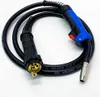 A black welding cable with a blue and red handle, coiled on a white background. Produktbild-Vorschau