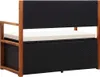 A product shot of a black rattan storage bench with a white cushion and a wooden frame. Náhled obrázku produktu