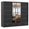 A dark gray sliding door wardrobe with a mirrored center panel, reflecting a bedroom interior. Produktbild-Vorschau