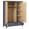 An open wardrobe with a gray exterior and light wood interior, showing shelves, a hanging rod, and drawers. Anteprima dell’immagine prodotto