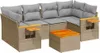 7-tlg. Garten-Sofagarnitur mit Kissen Beige Poly Rattan Produktbild-Vorschau 1