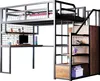 A loft bed with a desk and shelves against a white background. Náhled obrázku produktu