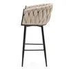 A side view of a beige bar stool with a braided seat and backrest, on a white background. Podgląd zdjęcia produktu