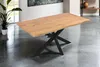 A wooden dining table with a black spider leg base is shown in a room. Produktbild-Vorschau